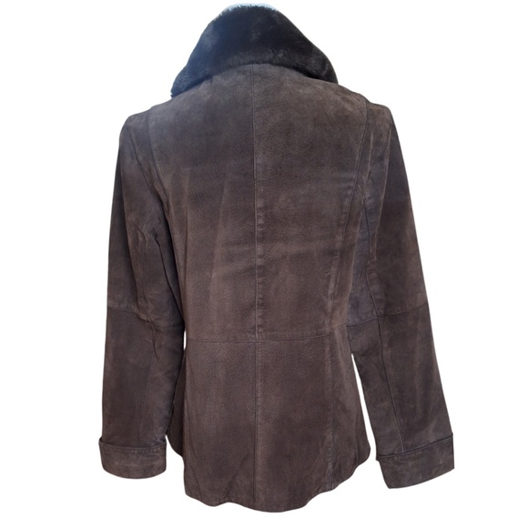 Fall Boho Chic Jacket Faux Fur Collar Silver Fox Brown Suede Leather Jacket Sz M - Picture 3 of 10